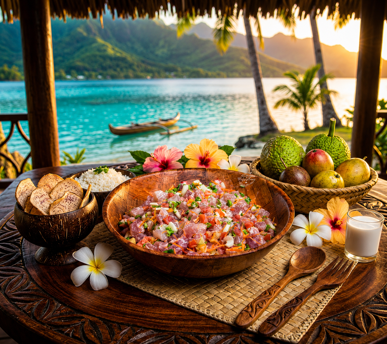 Poisson cru tahitiano listo para servir