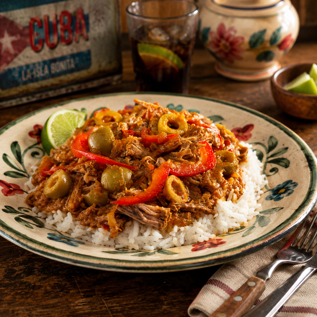 Ropa vieja cubana listo para servir