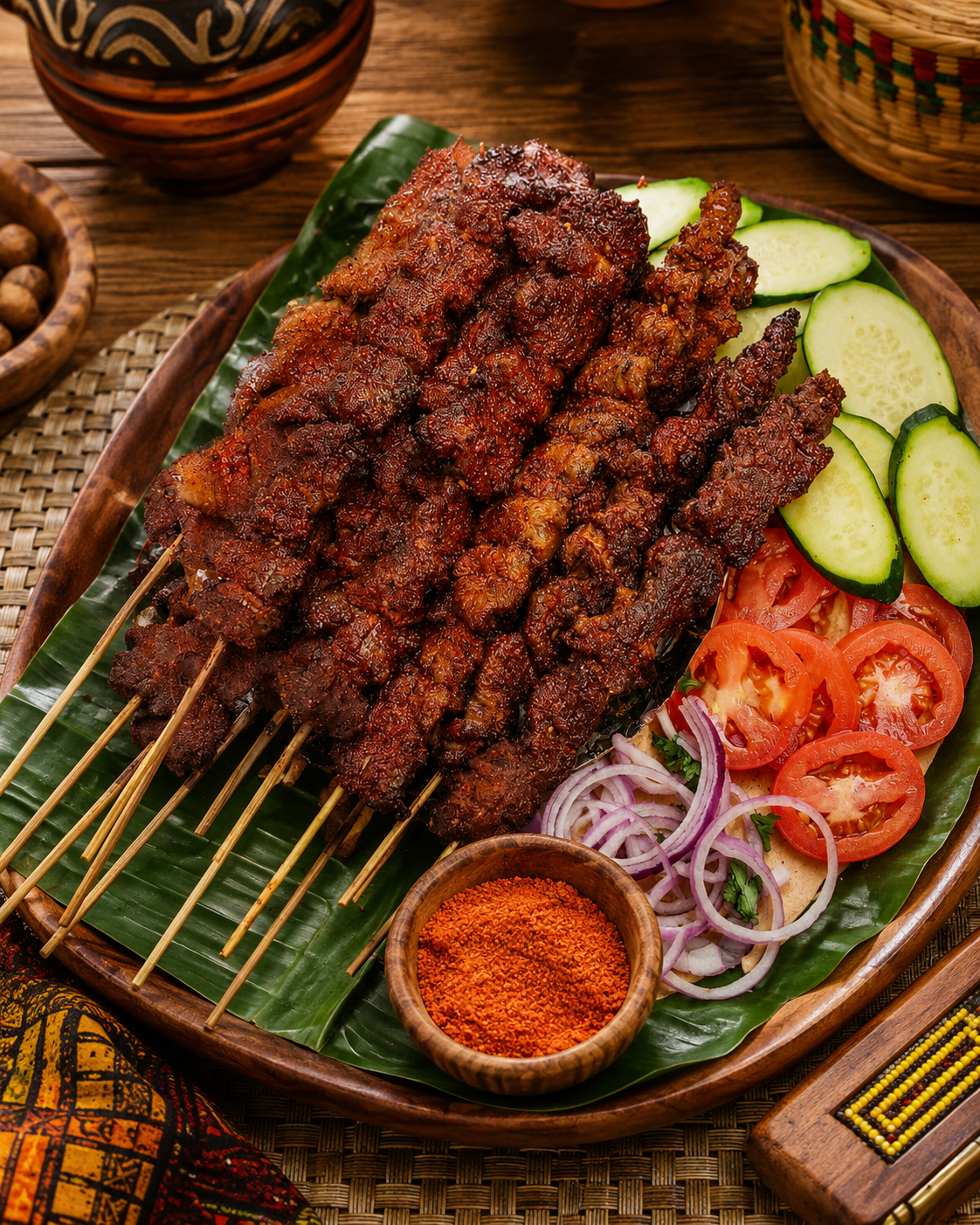 Suya nigeriano listo para servir