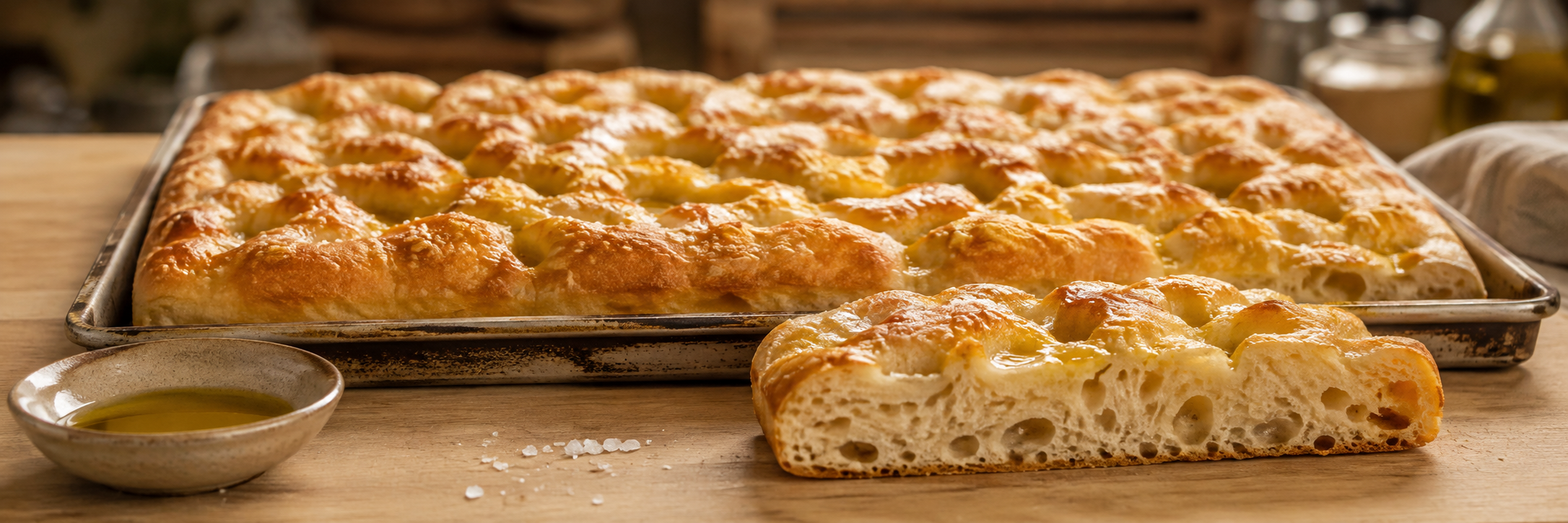Focaccia genovesa alta y jugosa
