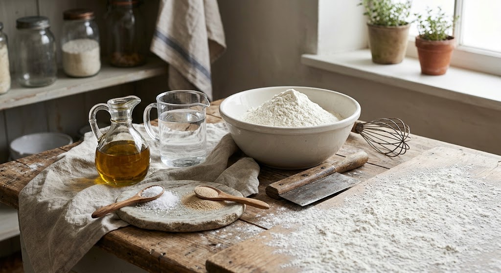 Ingredientes para chapata de miga abierta