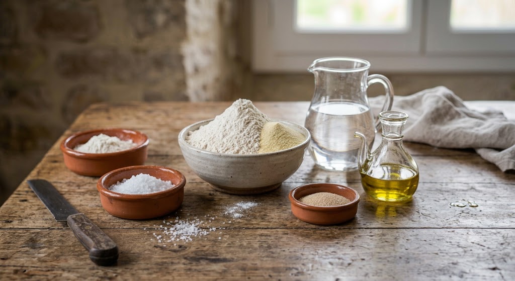 Ingredientes para masa de pizza casera de fermentación lenta