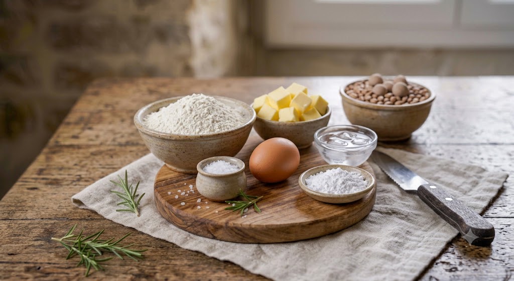 Ingredientes para masa quebrada casera para tartas