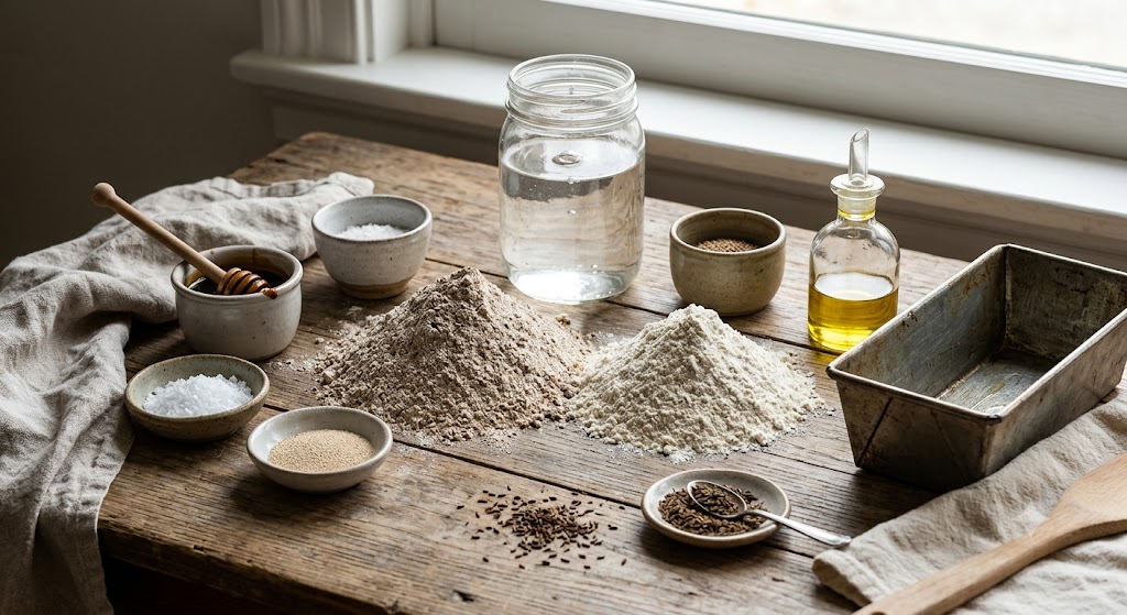 Ingredientes para pan de centeno de miga jugosa