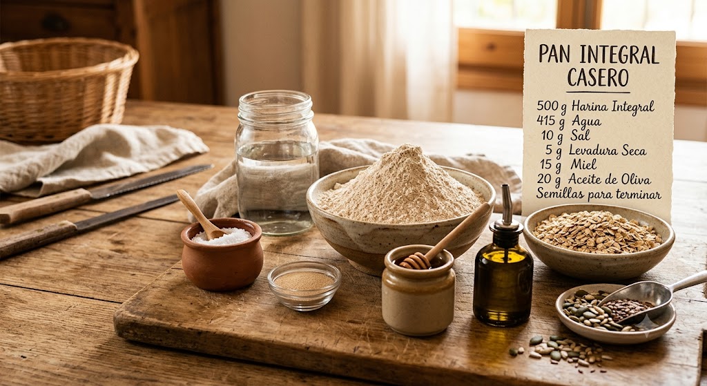 Ingredientes para pan integral tierno y bien fermentado