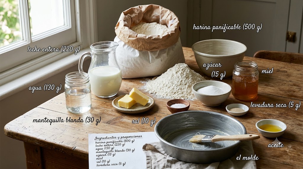 Ingredientes para pan de molde casero tierno