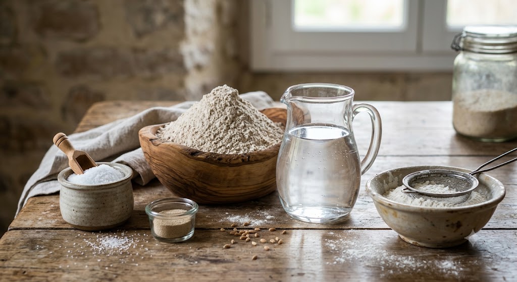 Ingredientes para pan sin amasado de fermentación larga