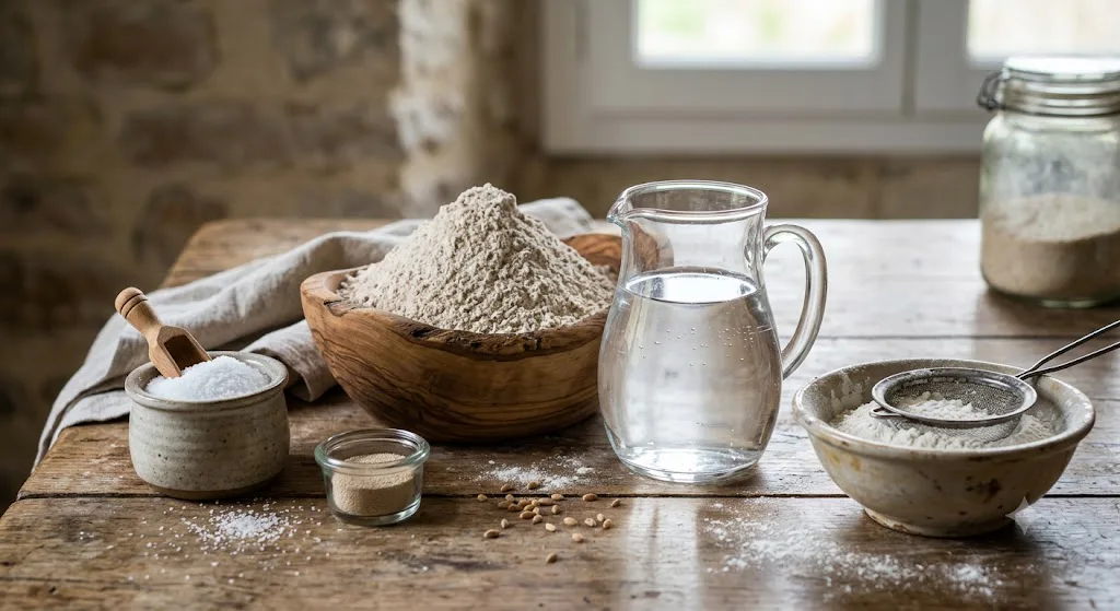 Ingredientes para pan sin amasado de fermentación larga