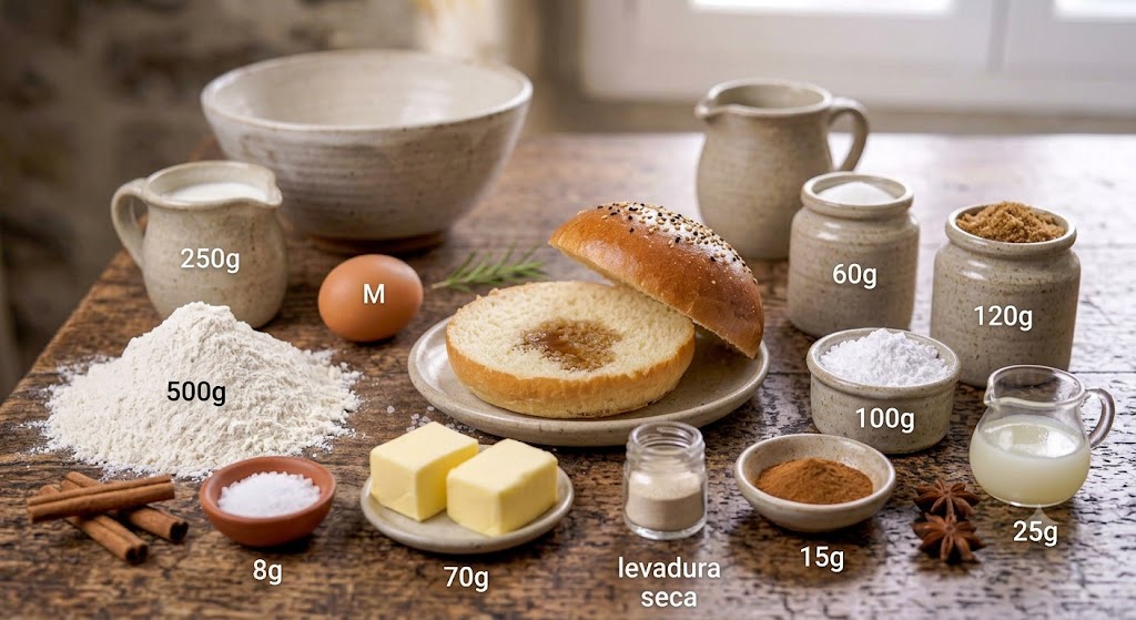 Ingredientes para rollos de canela tiernos