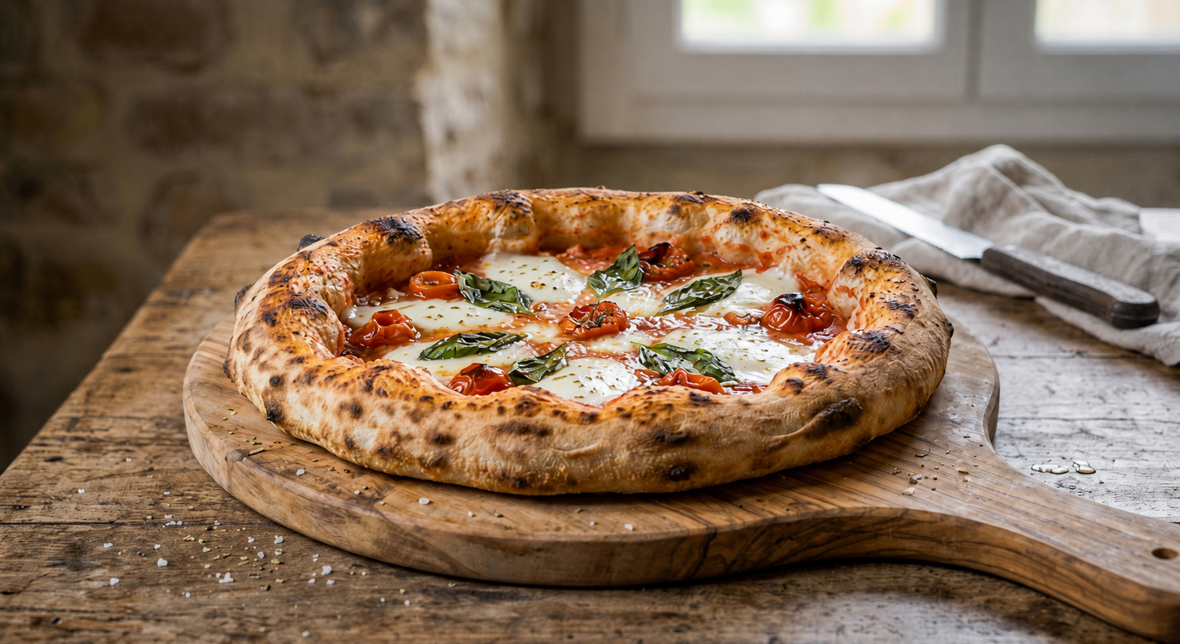 Resultado final de masa de pizza casera de fermentación lenta