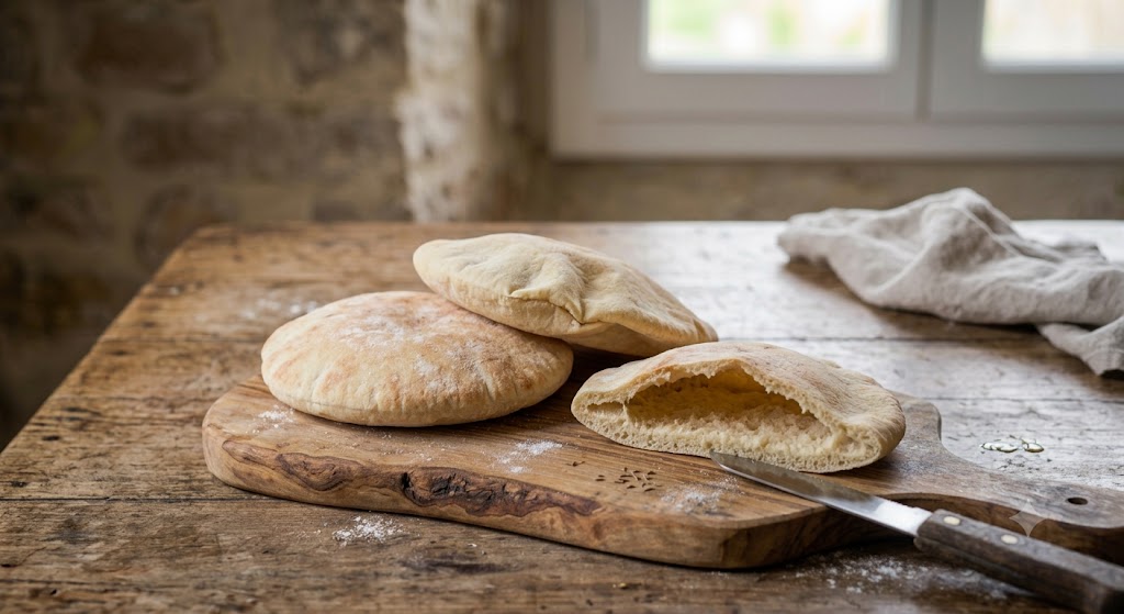 Resultado final de pan de pita inflado y flexible