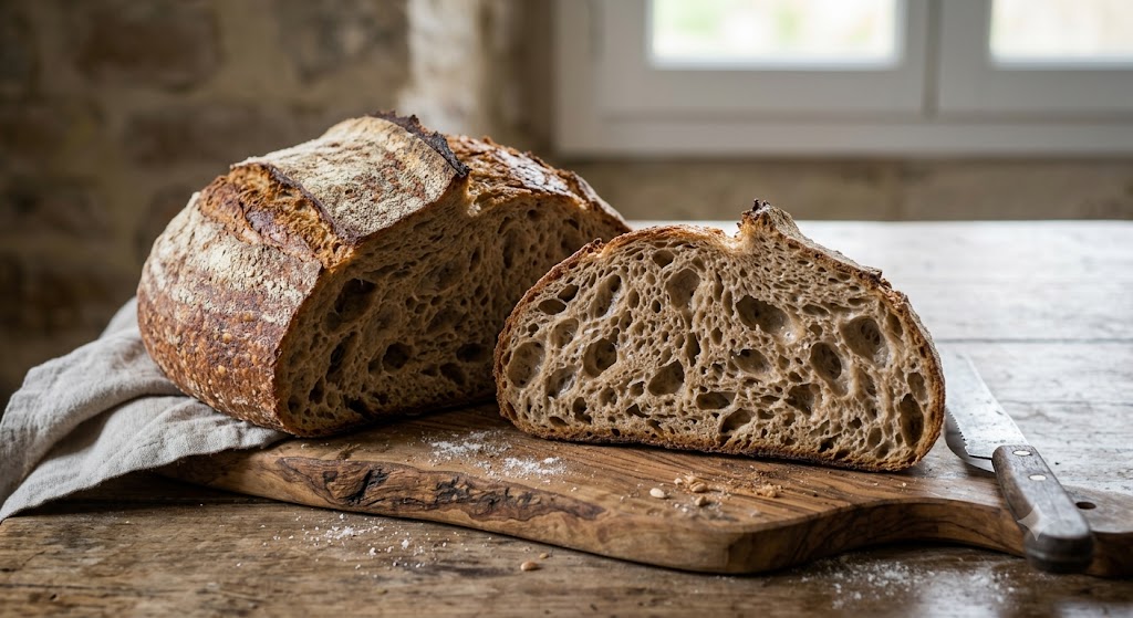 Resultado final de pan sin amasado de fermentación larga