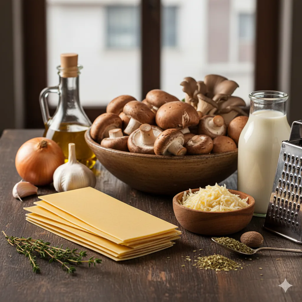 Ingredientes para Canelones de setas con salsa cremosa y gratinado