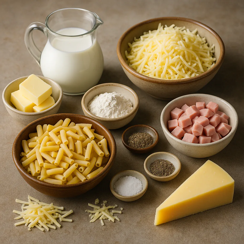 Ingredientes para Macarrones gratinados con bechamel y queso