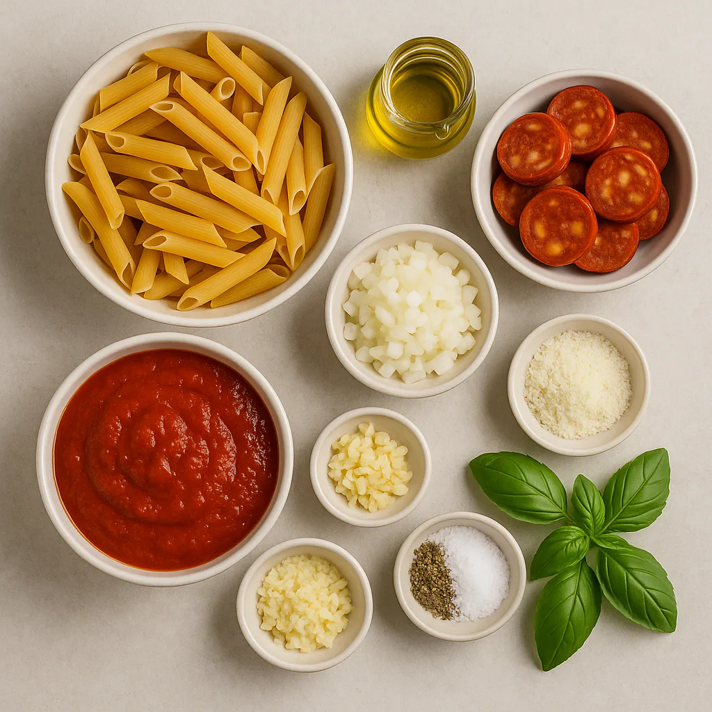 Ingredientes para Pasta con chorizo y tomate concentrado