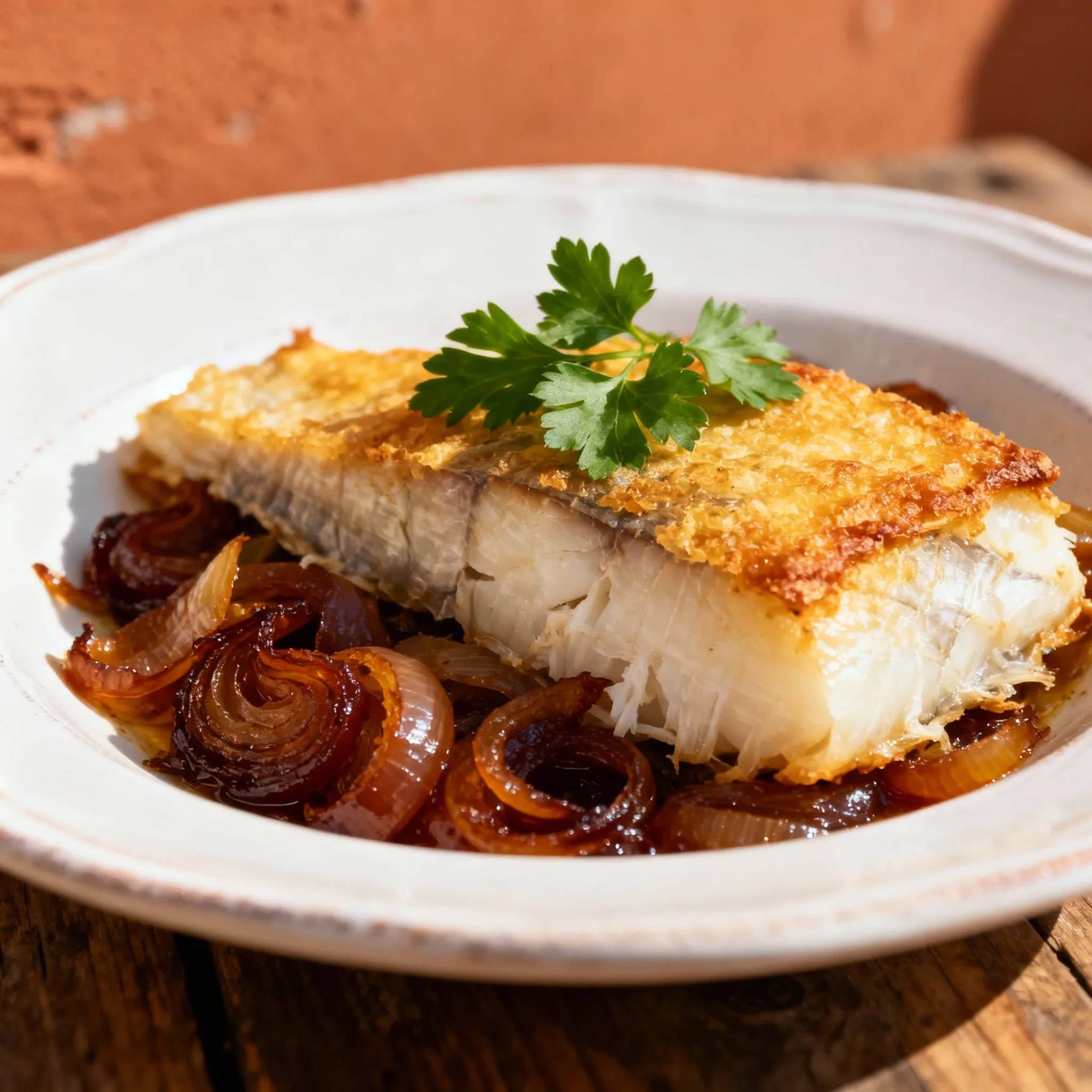 Bacalao al horno con cebolla