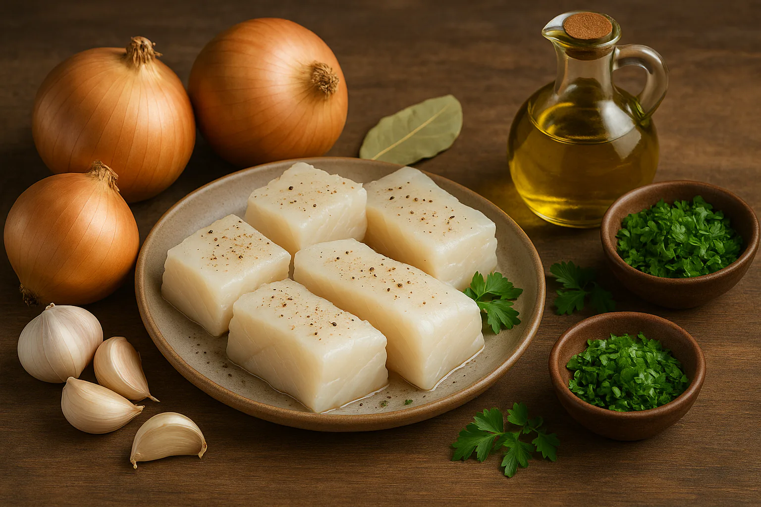Ingredientes para Bacalao al horno con cebolla