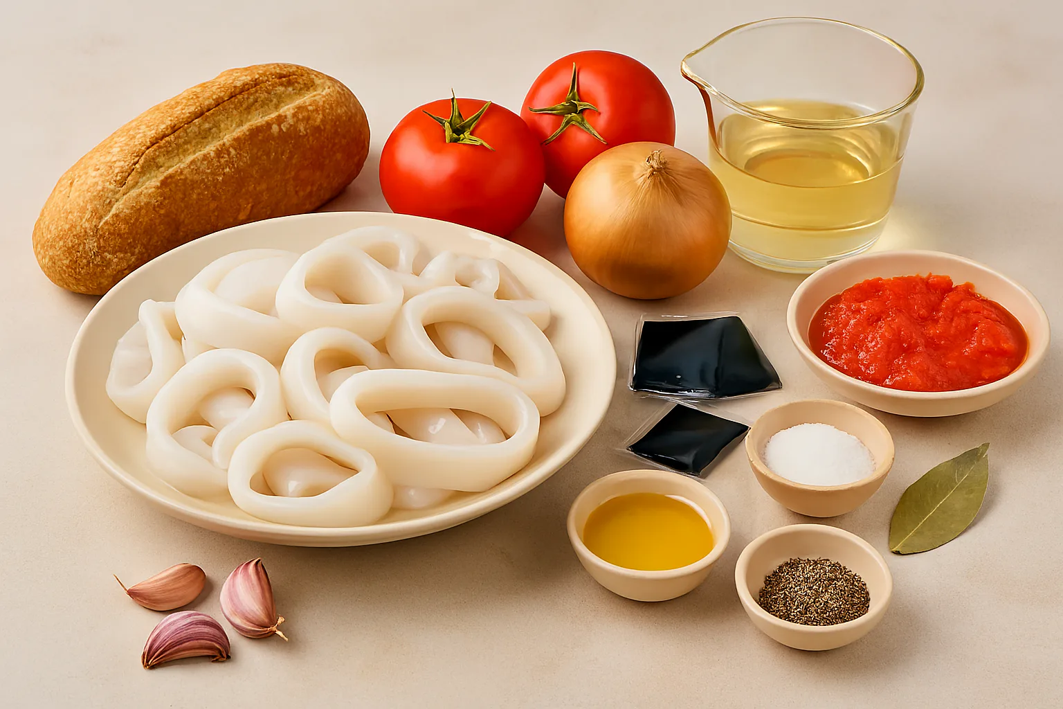 Ingredientes para Calamares en su tinta