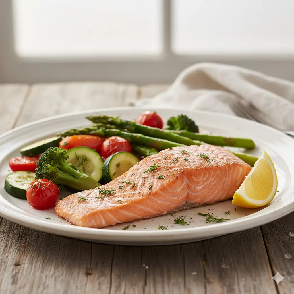 Salmón a la plancha con verduras