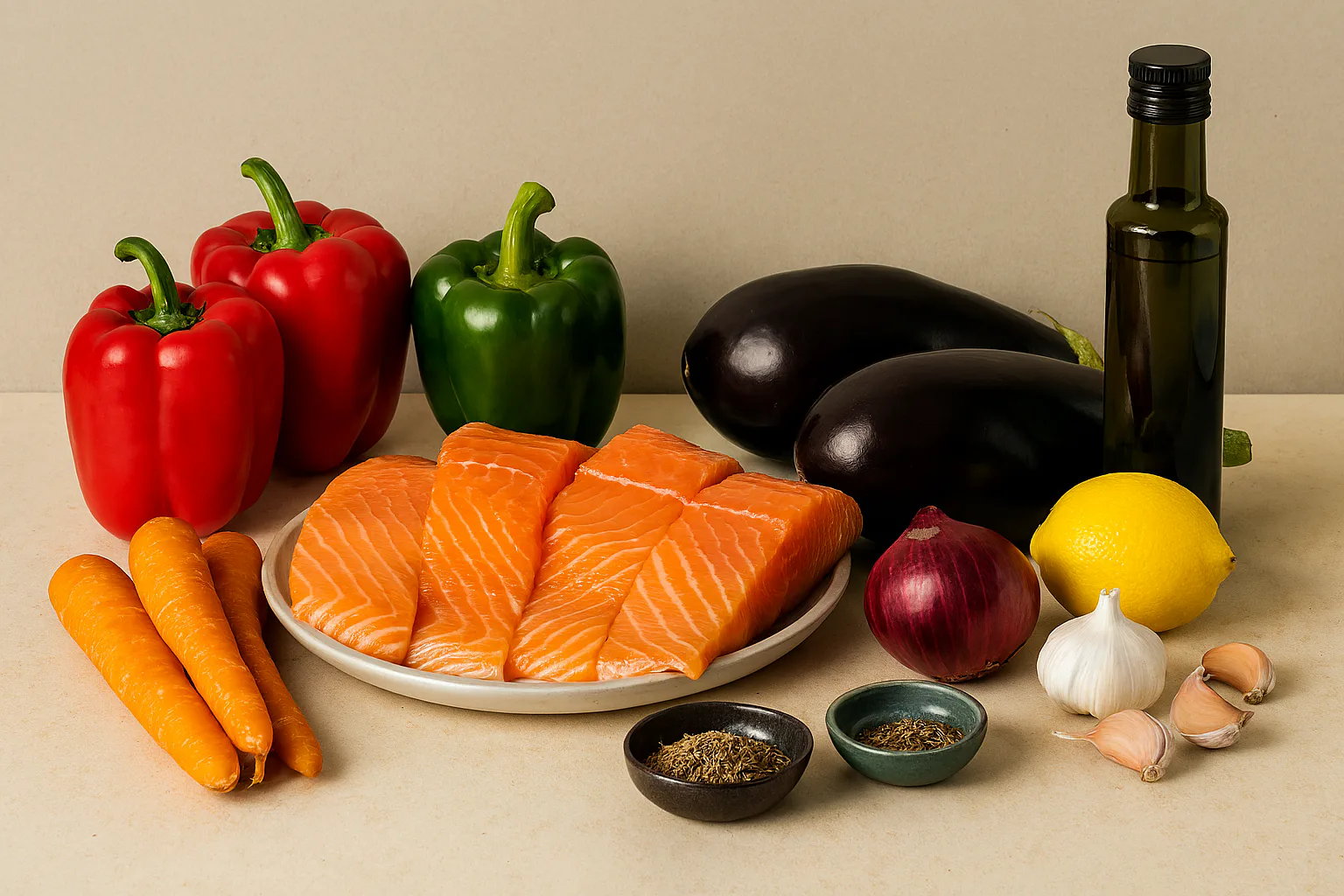 Ingredientes para Salmón a la plancha con verduras