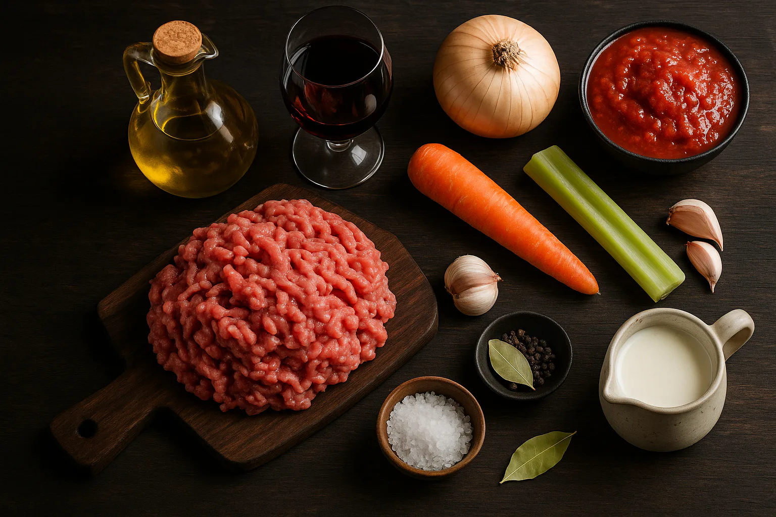 Ingredientes para ragú boloñés casero