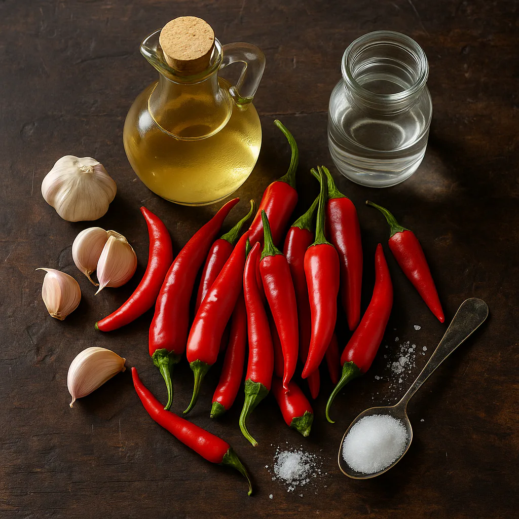 Ingredientes para salsa picante casera cocida