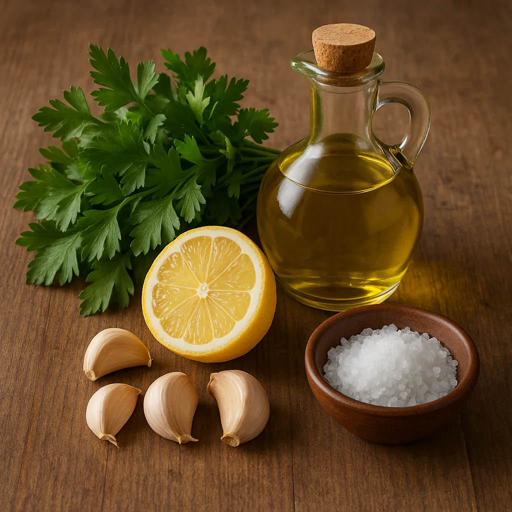 Ingredientes para salsa mery de ajo y perejil