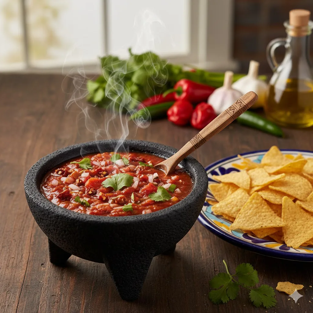 Salsa picante casera cocida lista para servir