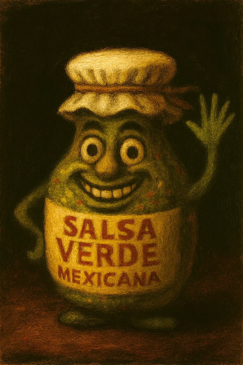 Detalle original de salsa verde mexicana de tomatillo