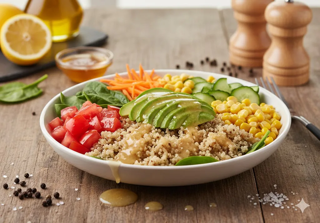 Bowl de quinoa con vegetales y aguacate
