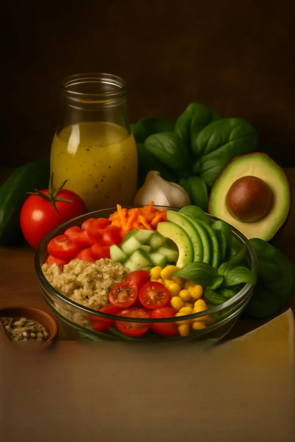 Ingredientes para Bowl de quinoa con vegetales y aguacate