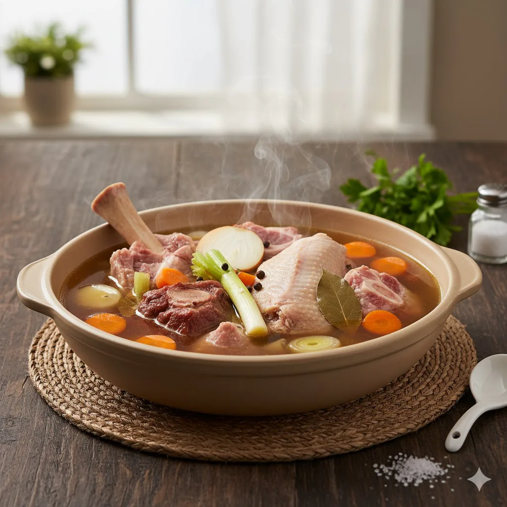 Caldo casero tradicional lista para servir