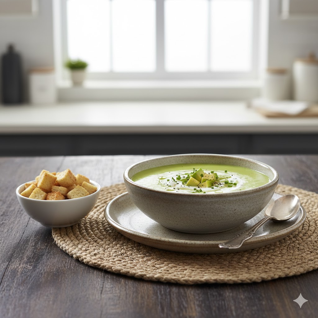 Crema fría de aguacate lista para servir