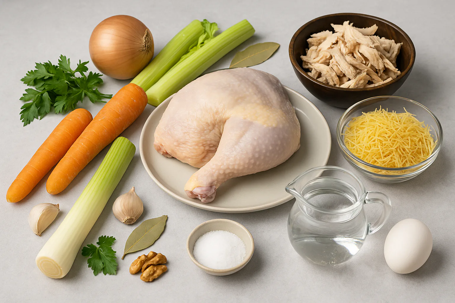 Ingredientes para sopa de pollo con fideos