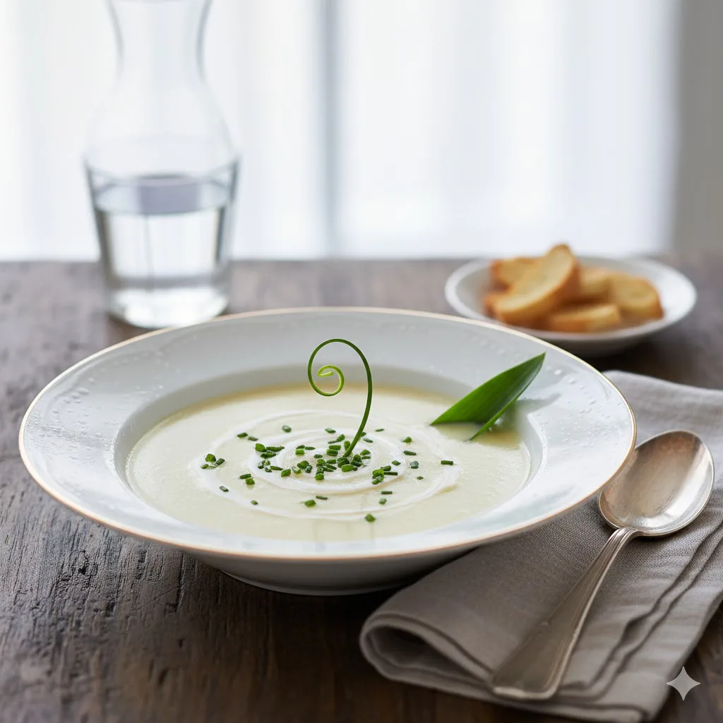 Vichyssoise de puerro y patata lista para servir