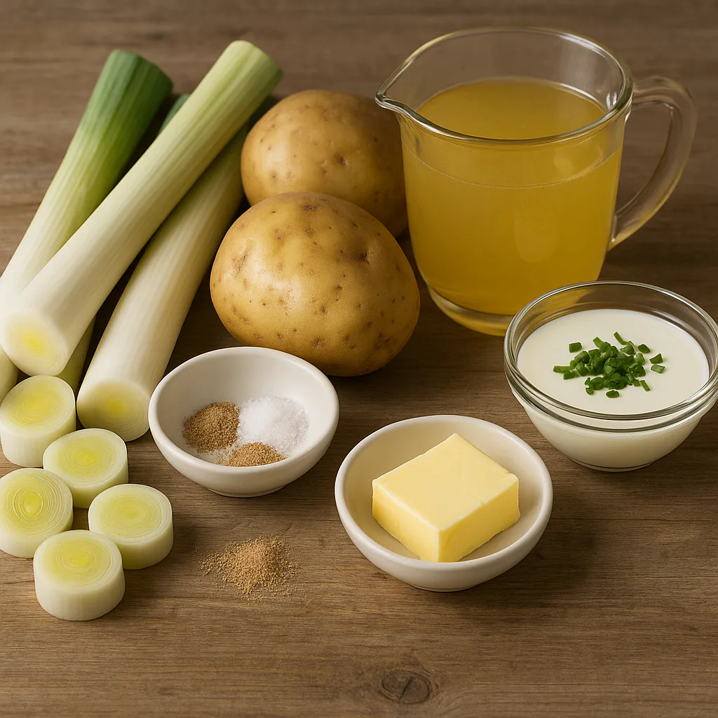 Ingredientes para vichyssoise de puerro y patata
