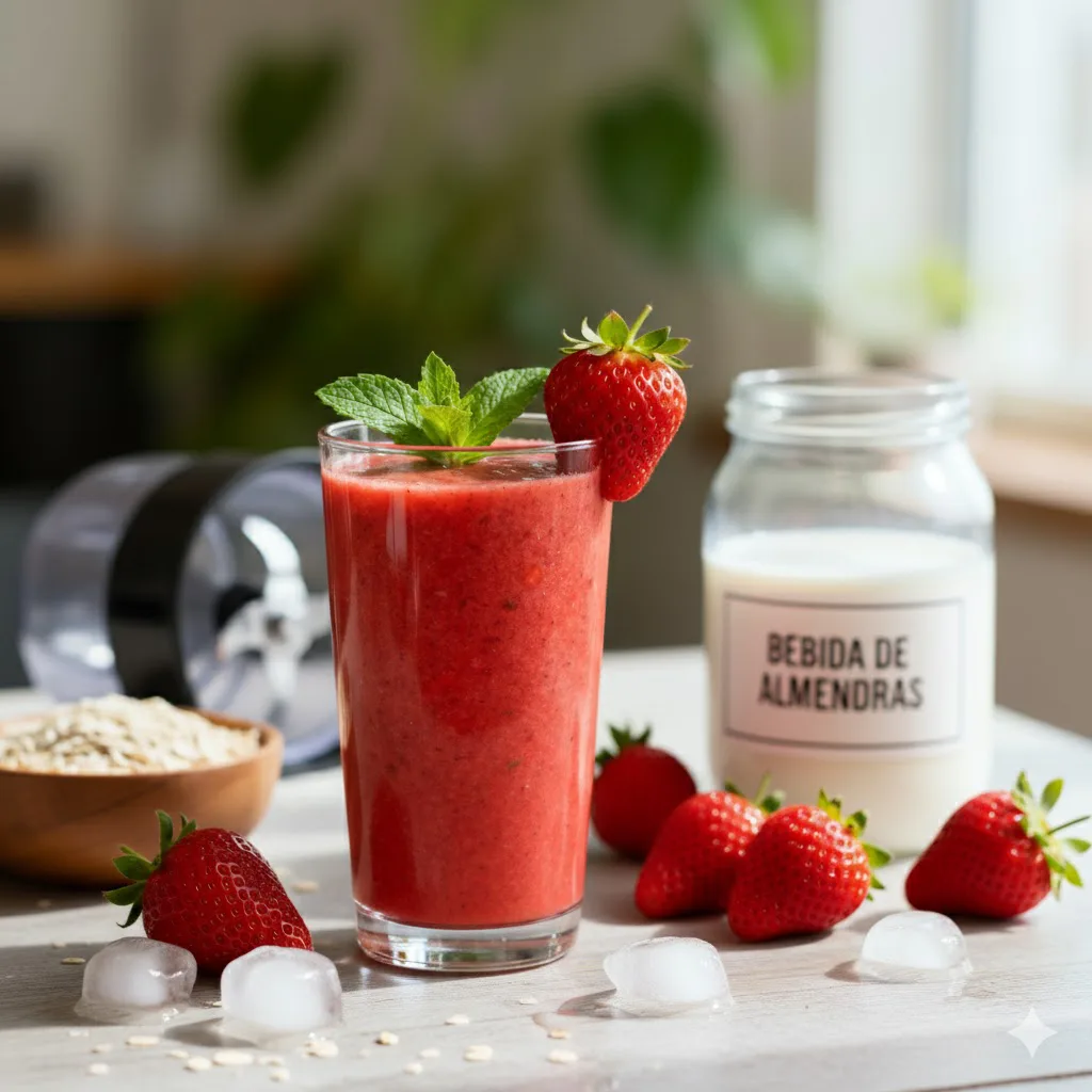 Batido vegetal de fresas listo para servir