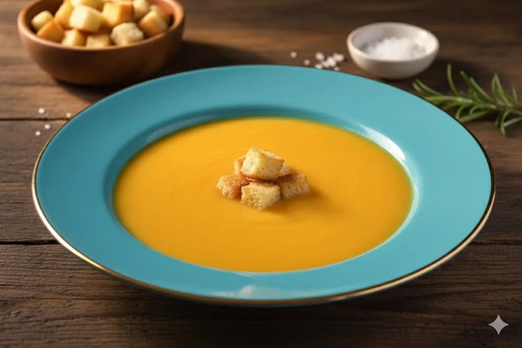 Crema de calabaza vegana con coco listo para servir