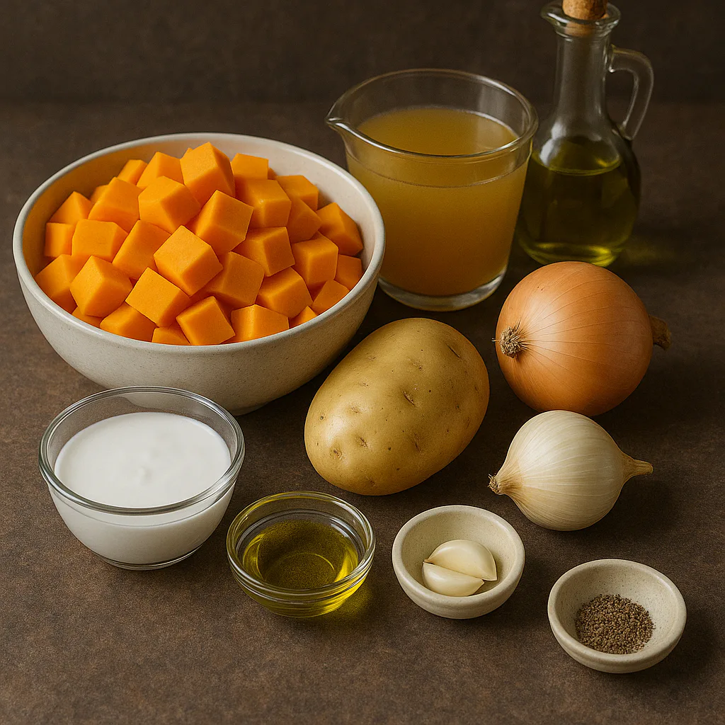 Ingredientes para Crema de calabaza vegana con coco