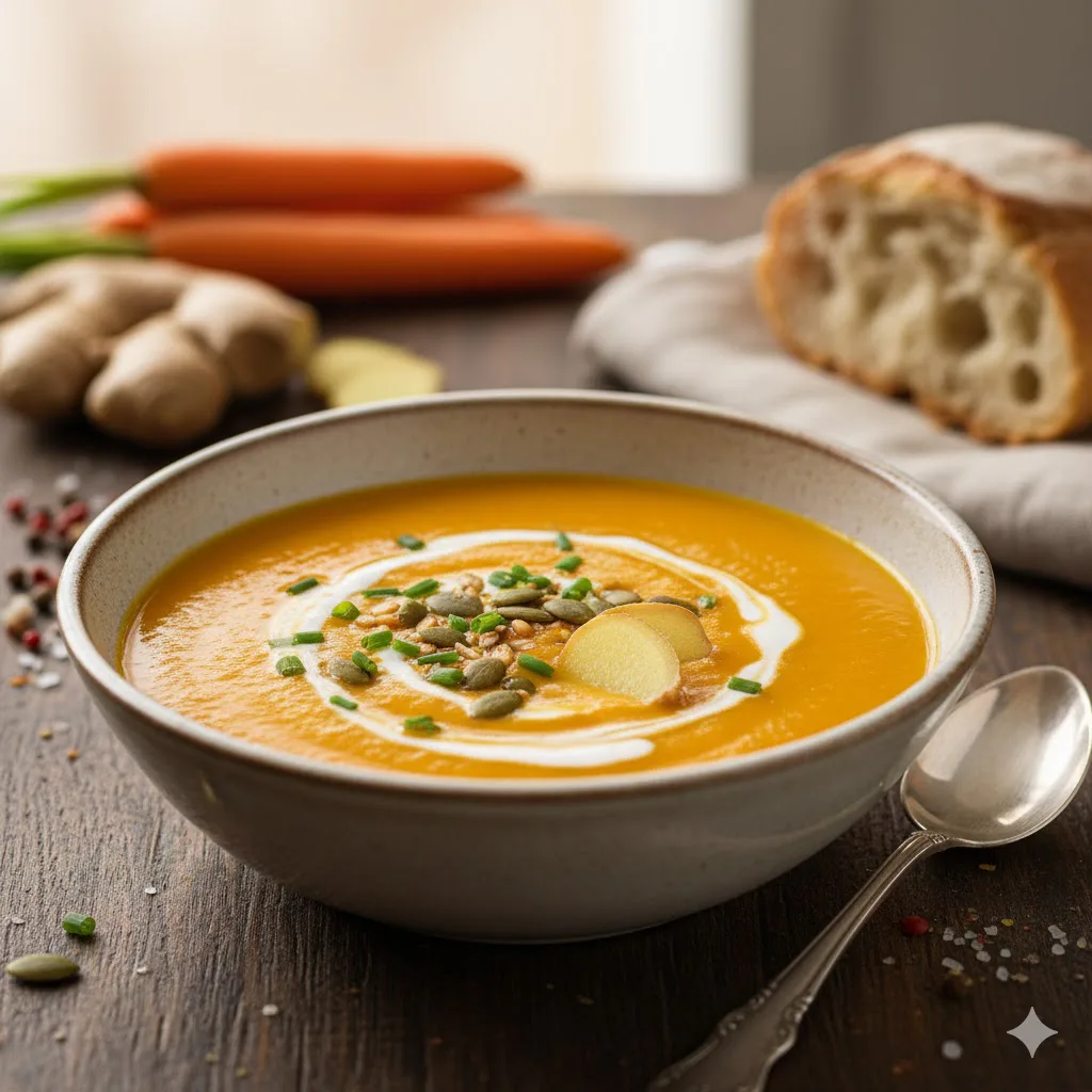 Crema de zanahoria y jengibre listo para servir