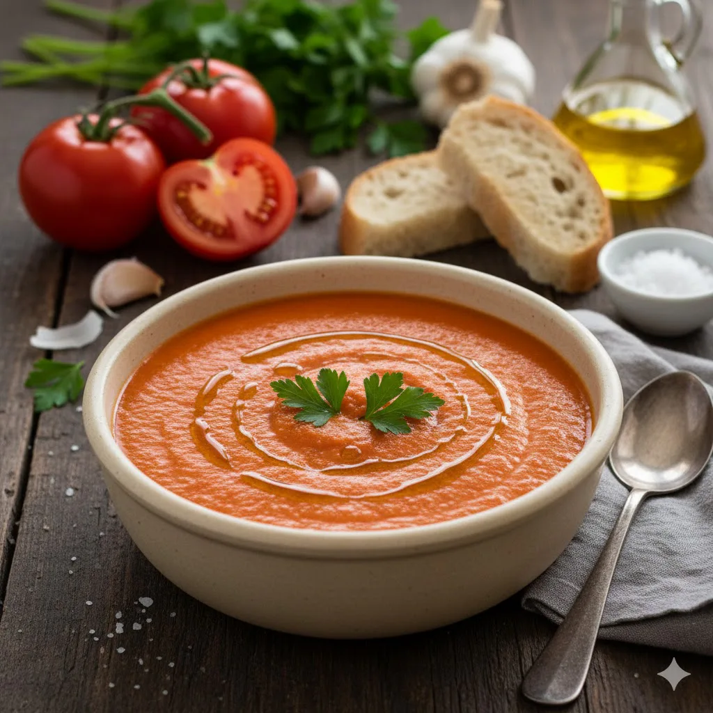 Salmorejo cordobés vegetariano listo para servir