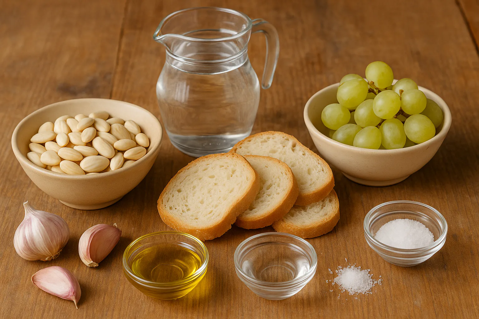Ingredientes para ajoblanco malagueño