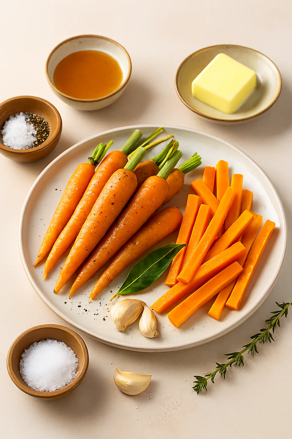 Ingredientes para zanahorias sous‑vide con mantequilla y miel